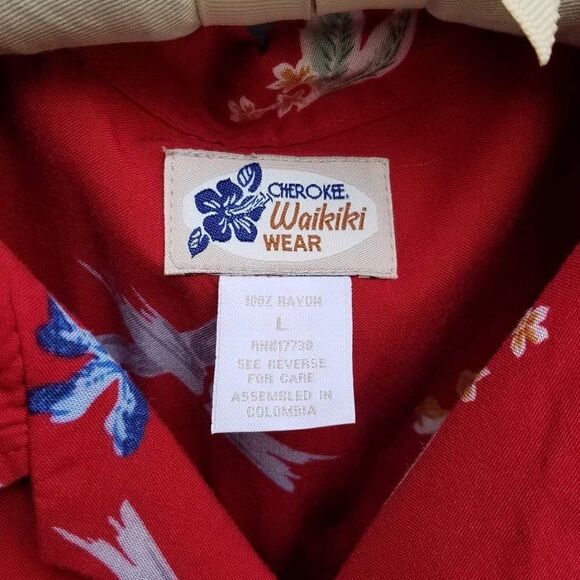 Cherokee Mens  Waikiki Red Hawaiian Shirt - size Large - Picture 3 of 7